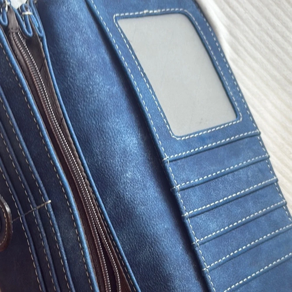 Navy Blue Suede Wallet with Curved Flap - Picture 5 of 7